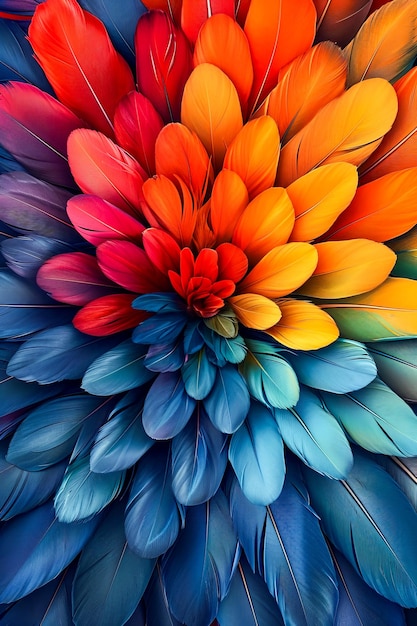 Flor colorida compuesta por muchos pétalos de diferentes colores, incluidos el rojo, el naranja, el amarillo y el azul