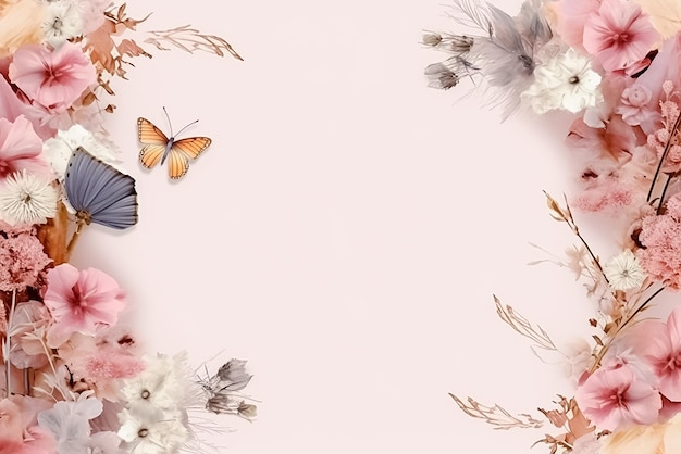 Foto flor colorida e borboleta com espaço de cópia para o texto ai gerado