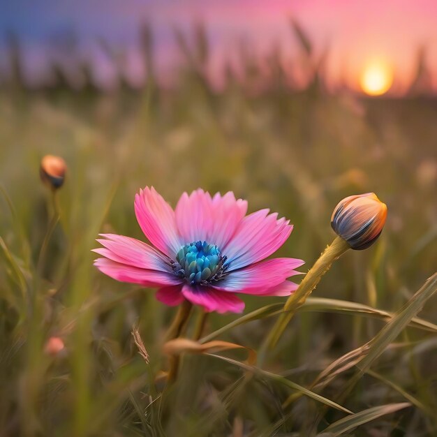 Flor colorida e vibrante crescendo da grama AI