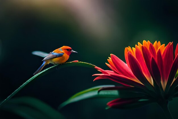 flor colorida con una hoja verde en