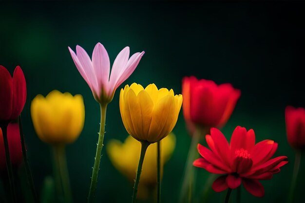 Foto flor colorida con una hoja verde en