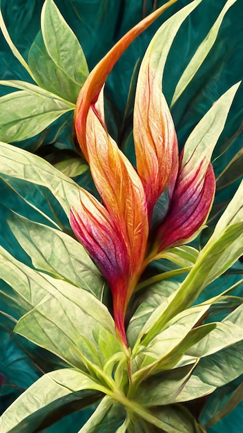 Flor colorida na ilustração 3D do fundo da natureza da folhagem tropical escura