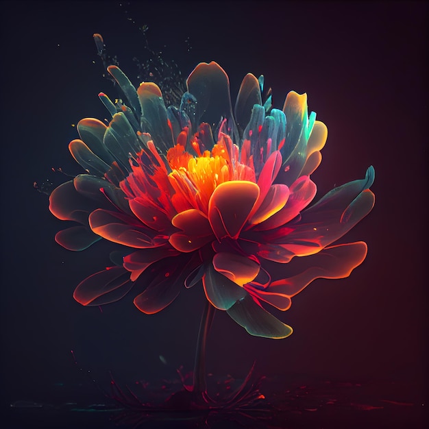 Flor colorida sobre un fondo oscuro Representación 3d Ilustración 3d