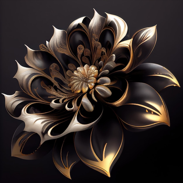 Flor com desenho dourado e preto Gerar Ai