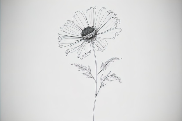 Flor de contorno en una línea sobre un fondo blanco.