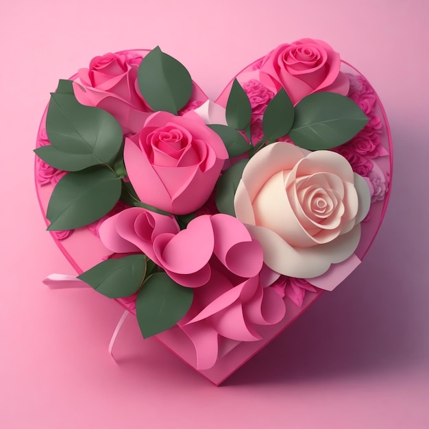 Flor de corazón y rosas moderno 3d para el día de san valentín de color rojo Foto