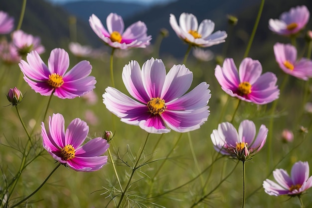 La flor del cosmos Cosmos Bipinnatus con un fondo borroso