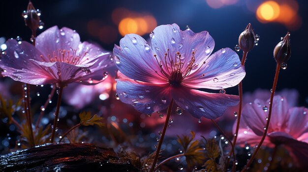 Flor del cosmos oscuro con luna llena en la noche