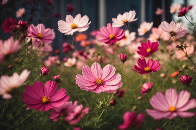 Foto flor del cosmos que florece en el jardín fondo floral natural