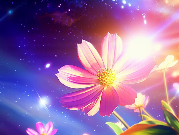 Foto flor del cosmos sobre fondo de cielo estrellado generado por ia