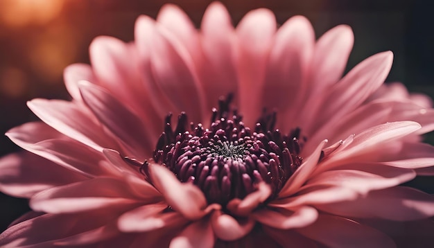 Flor de crisantemo rosa de cerca con poca profundidad de campo