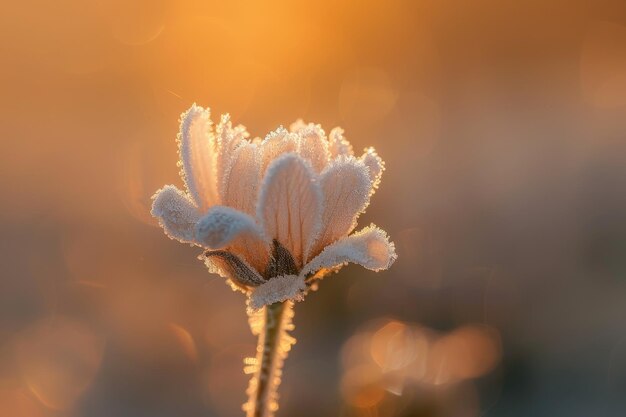 Flor cubierta de helada al amanecer