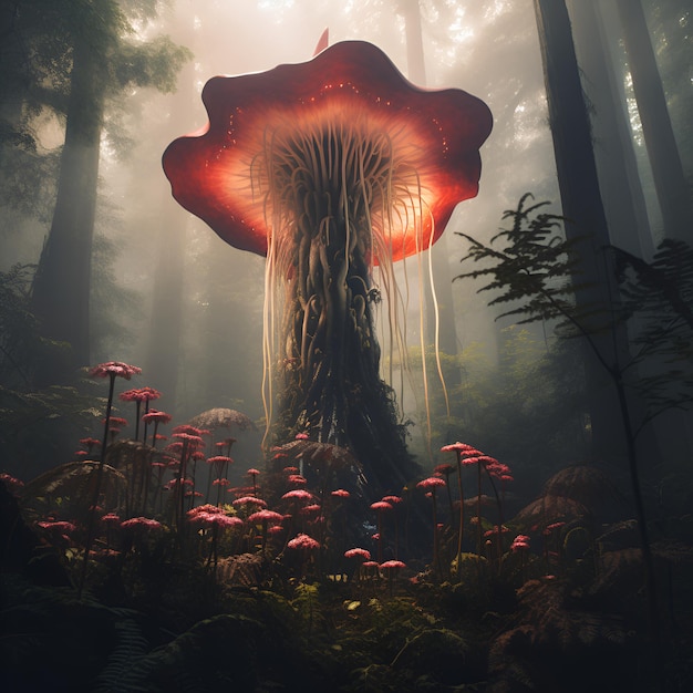 Foto flor de cuerpo gigante en el bosque generativo ai