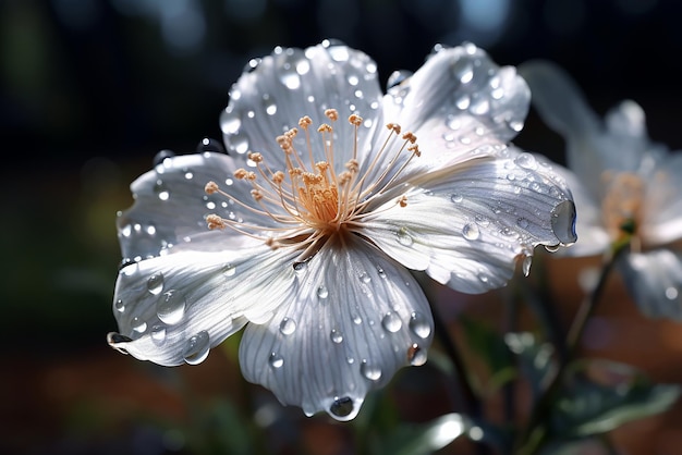 Una flor cuyos pétalos son gotas de agua.