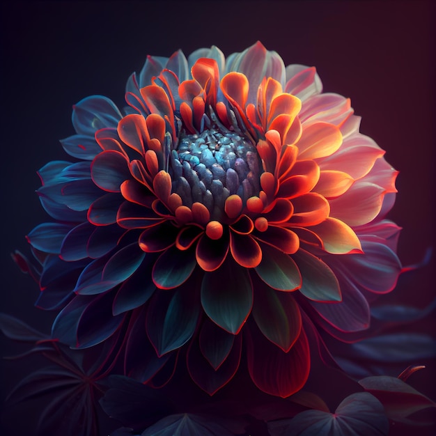 Flor dália colorida em fundo escuro Close-up