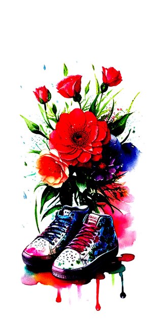 Flor de aquarela e sneaks de show