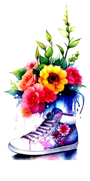 Flor de aquarela e sneaks de show