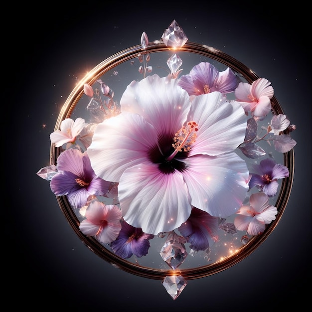 Flor de arbusto Althaea em esfera de vidro