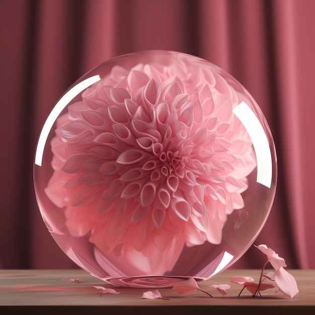 Flor de Astra numa bola de cristal criada com IA generativa