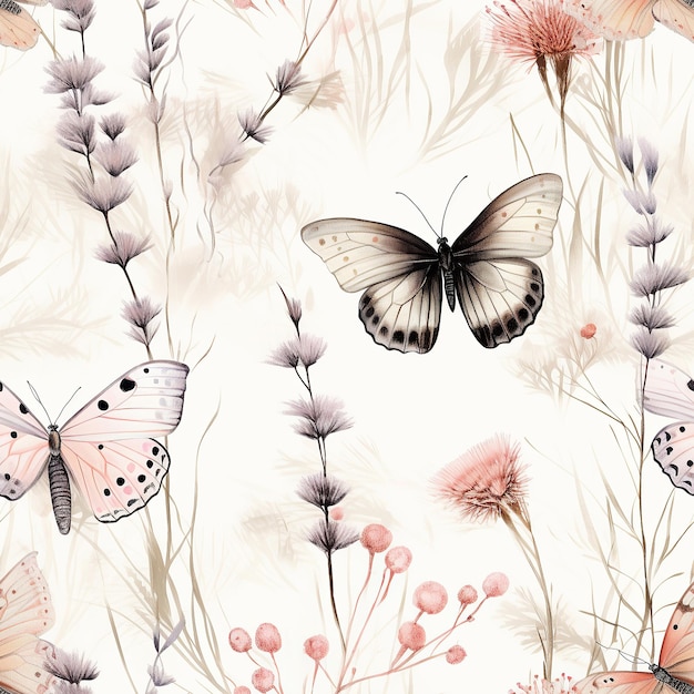 Flor de borboleta de aquarela deixa um padrão sem costura Um belo fundo delicado para têxteis