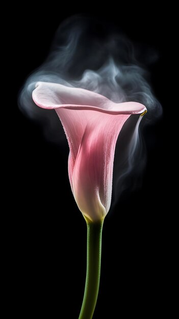 Foto flor de calla rosa suave com smock ao redor em fundo escuro gerado pela ia