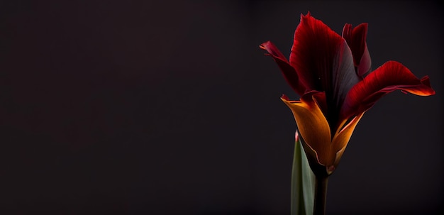 Flor de canna vermelha escura em fundo preto