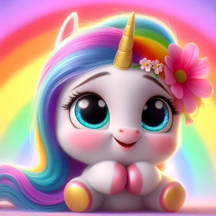 Foto flor de cavalo unicórnio branco bonito ilustração 3d de desenho animado renderização de ícone de personagem realista