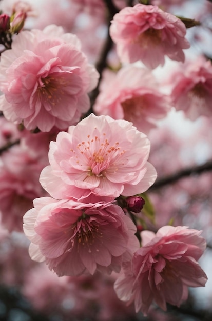 Flor de cereja rosa em flor na natureza