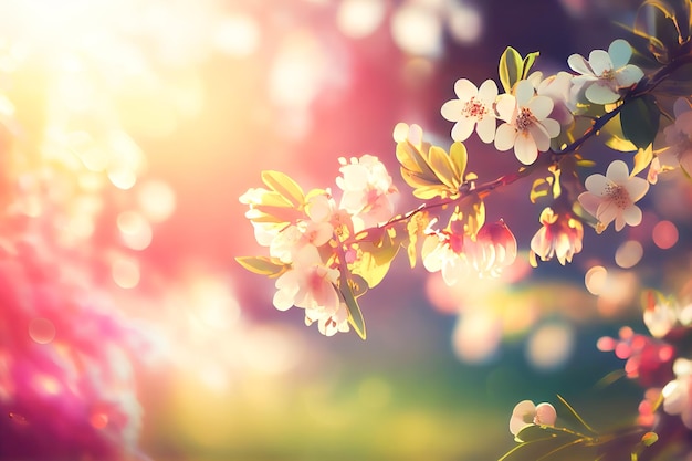 Flor de cerejeira de fundo de primavera ou sakura em fundo ensolarado desfocado Generative AI