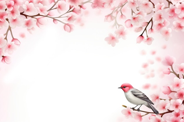 flor de cerejeira e pássaro em branco