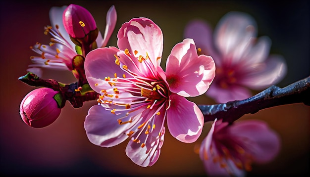 Flor de cerejeira rosa da primavera Closeup com Generative AI Technology