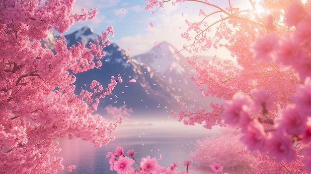 Flor de cerejeira rosa flores de primavera conceito de hanami belo padrão social de fundo