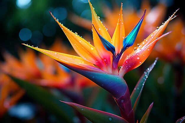 Foto flor de cores brilhantes com gotas de água sobre ela ai generativa