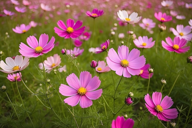 Flor de cosmos de primavera rosa florescendo no jardim fundo de campo colorido
