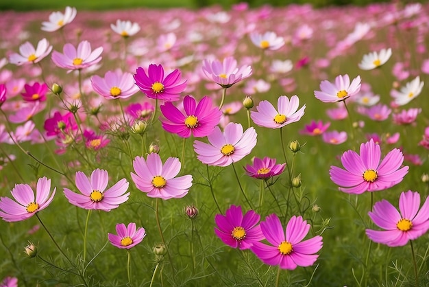 Flor de cosmos de primavera rosa florescendo no jardim fundo de campo colorido