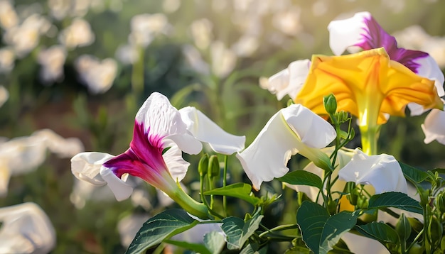 Foto flor de datura no campo com fundo desfocado