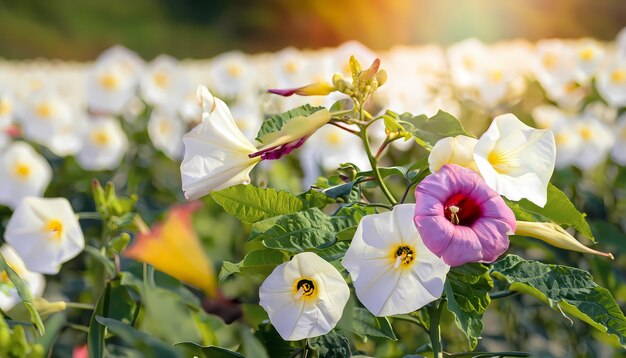 Foto flor de datura no campo com fundo desfocado