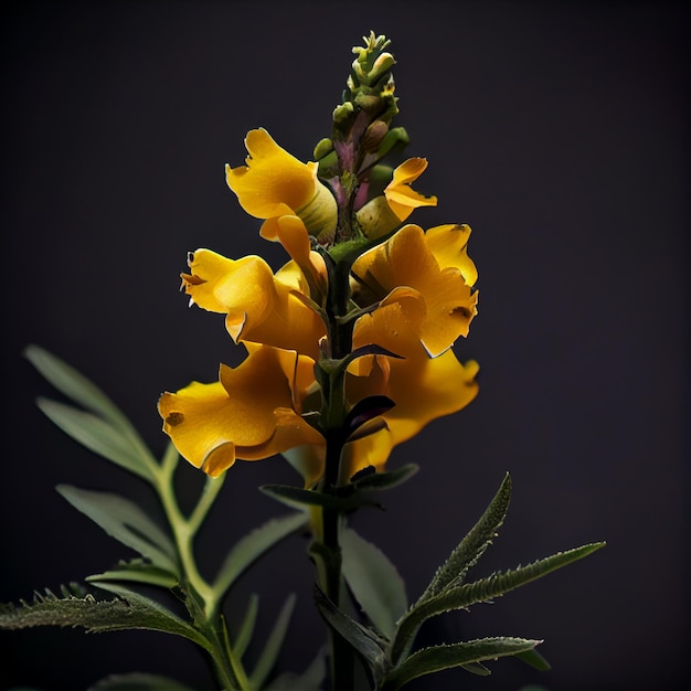 Flor de dedaleira amarela em fundo preto