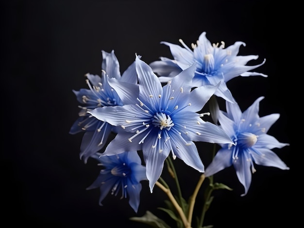 Flor de estrela azul em fundo de estúdio flor de estrela azul única Flor de estrela azuis bonita imagem gerada por ai