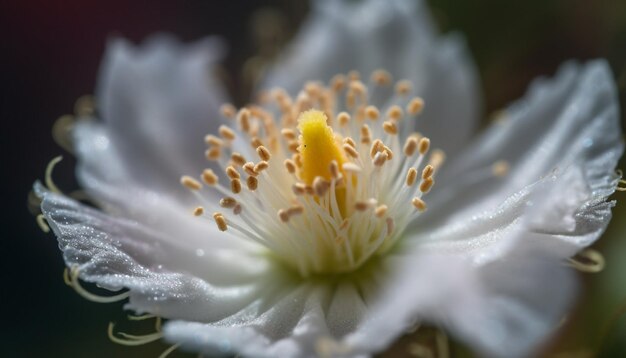 Flor de flor única molhada com gotas de orvalho geradas por IA