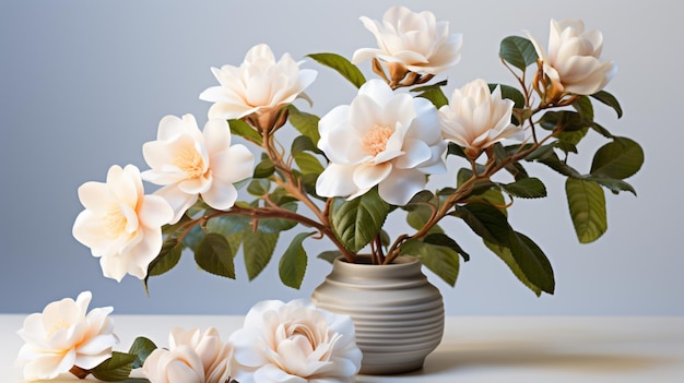 Flor de gardênia no vaso em fundo branco