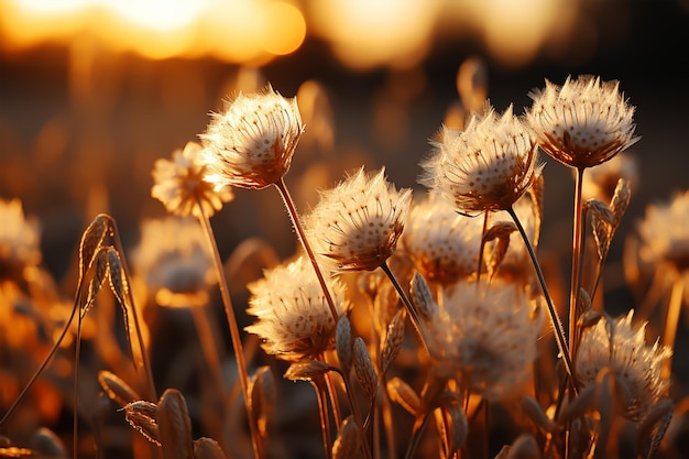 Flor de grama pela manhã ao nascer do sol Ai generativo