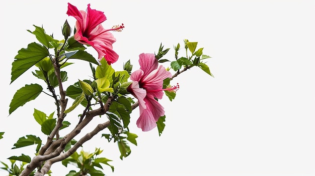 Flor de hibisco em árvore em fundo branco