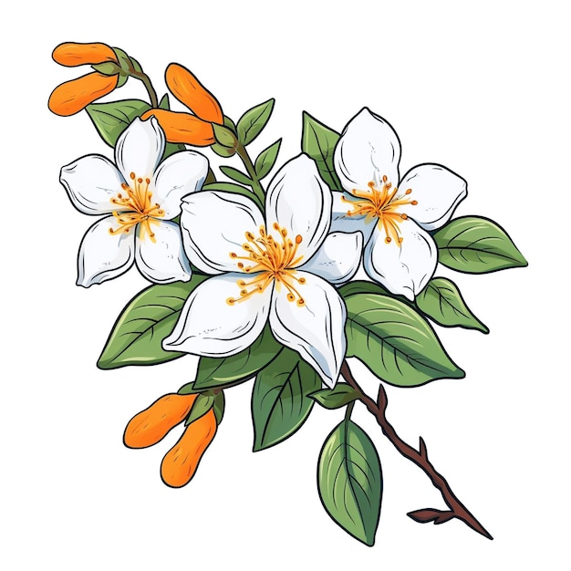 Foto flor de jasmim laranja belo estilo de desenho animado