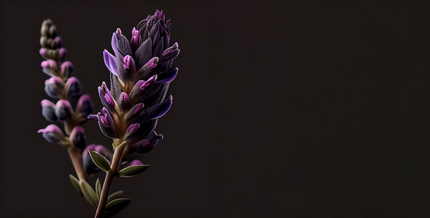 Flor de lavanda roxa escura em fundo preto