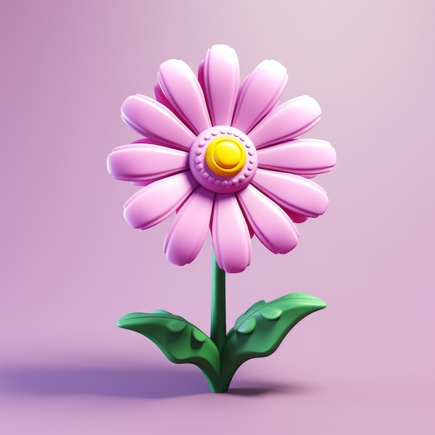 Flor de Lego de arte ingênua peculiar renderizada em 3D em magenta e bronze