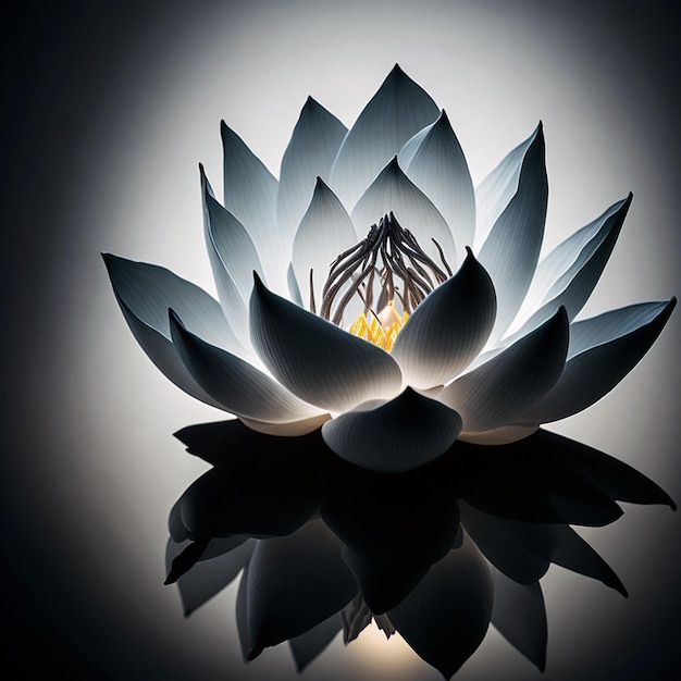 Flor de lótus branca iluminada, um símbolo Zen de relaxamento e meditação em luz brilhante