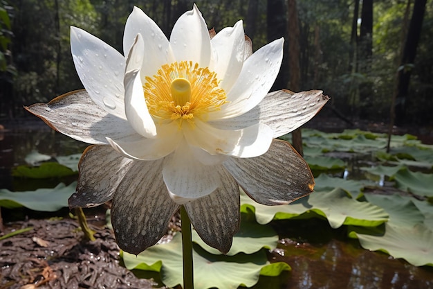 Flor de lótus branca na lagoa no Parque Nacional Doi Inthanon Chiang Mai Tailândia