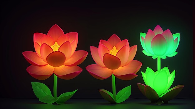 Flor de lótus Cores neon Ai produzidas
