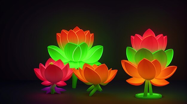 Flor de lótus Cores neon Ai produzidas